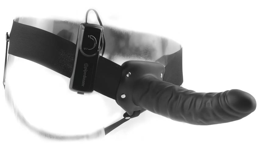 Fetish Strap-On 8 - felcsatolható, üreges vibrátor (fekete) - Image 3
