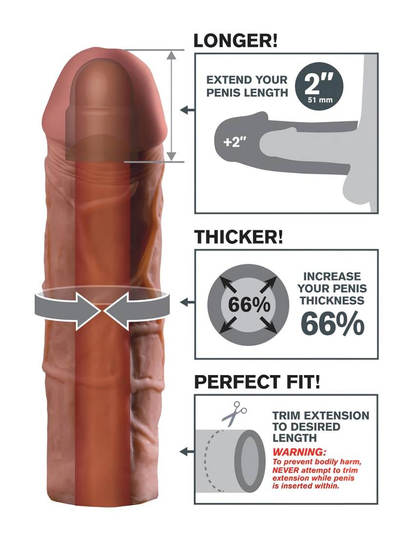 X-TENSION Mega 2 - élethű péniszköpeny (20,3cm) - sötét natúr - Image 3