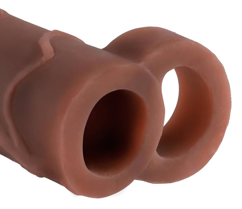 X-TENSION Perfect 2 - heregyűrűs péniszköpeny (19cm) - sötét natúr - Image 3