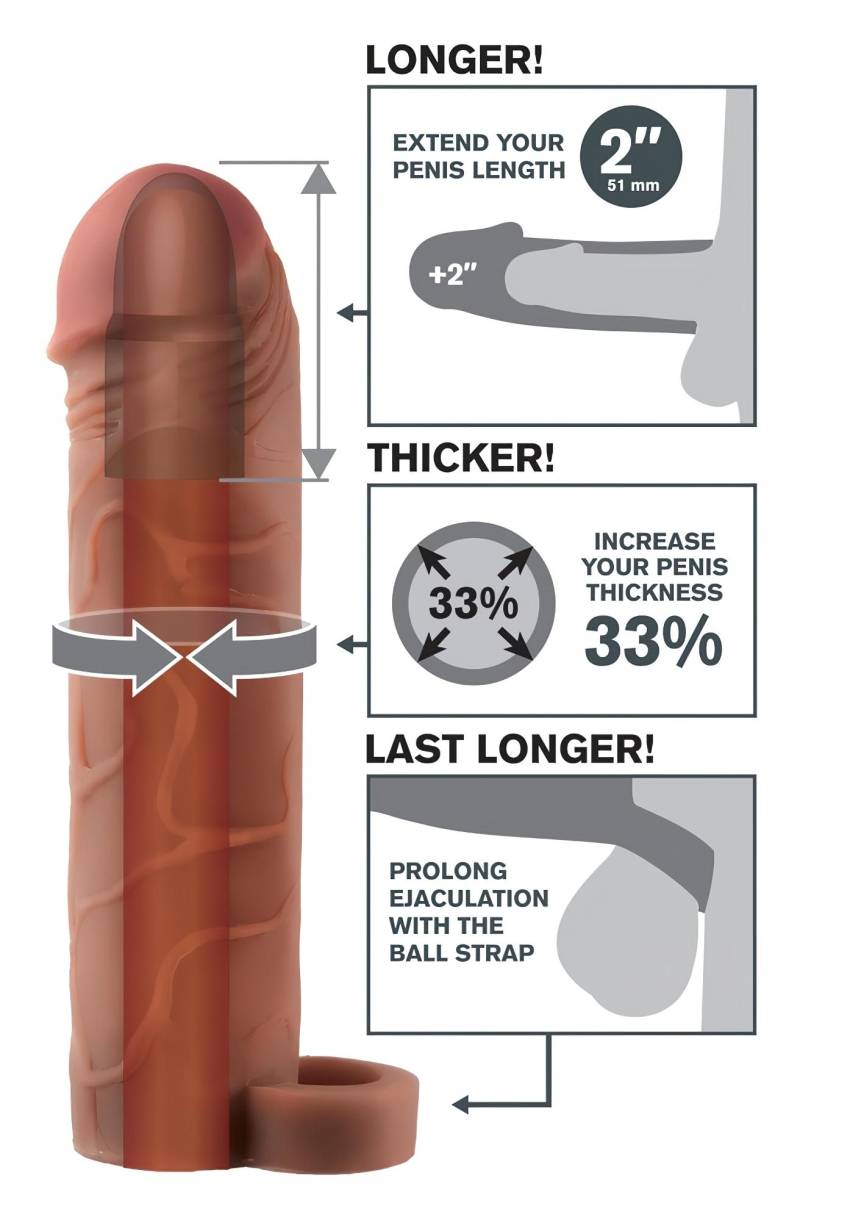X-TENSION Perfect 2 - heregyűrűs péniszköpeny (19cm) - sötét natúr - Image 4