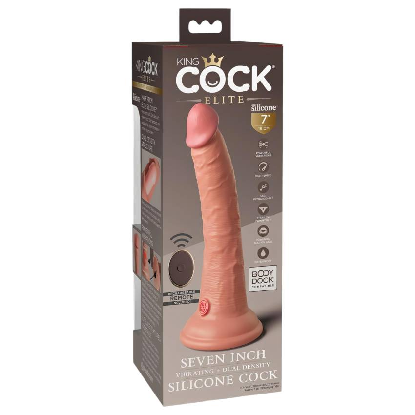 King Cock Elite 7 - tapadókorongos, rádiós vibrátor 18cm - natúr - Image 2