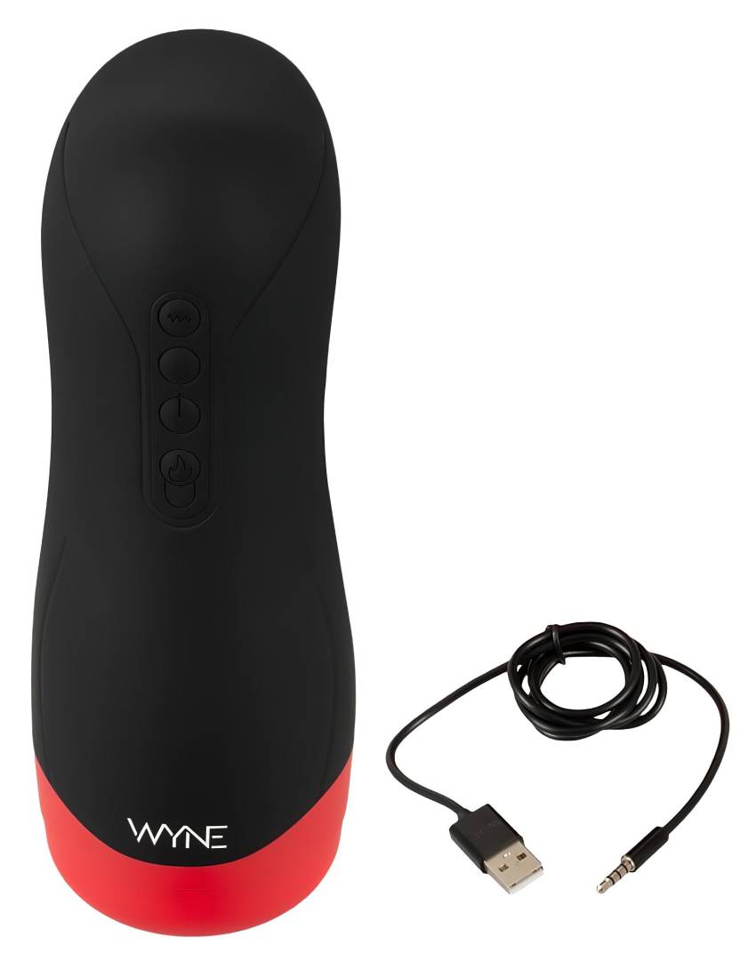WYNE 01 - akkus, rezgő-szívó, melegítő maszturbátor (fekete) - Image 11