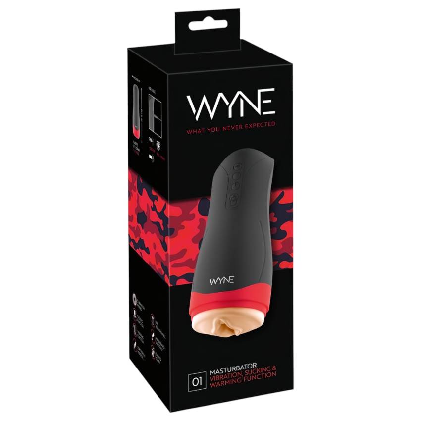 WYNE 01 - akkus, rezgő-szívó, melegítő maszturbátor (fekete) - Image 2