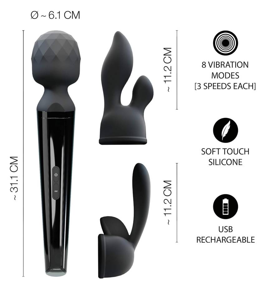 Ya Clit Wand - akkus, masszírozó vibrátor szett (fekete) - Image 7