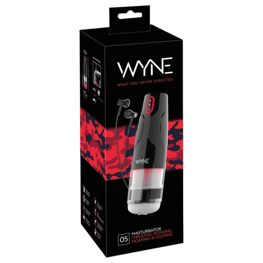 WYNE 05 - akkus, forgó maszturbátor (fekete-fehér) - Image 3