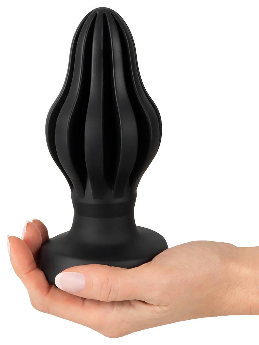 ANOS - bordázott puha anál plug - 7cm (fekete) - Image 7