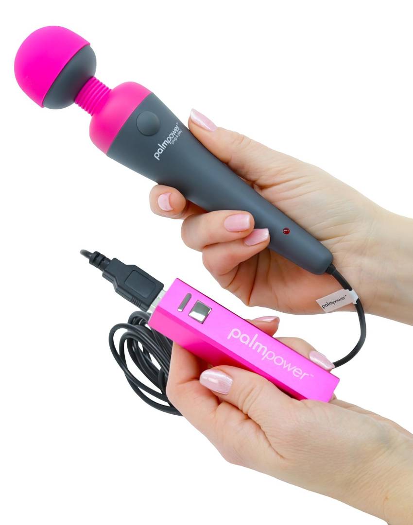 PalmPower Wand - masszírozó vibrátor powerbankkal (pink-szürke) - Image 3