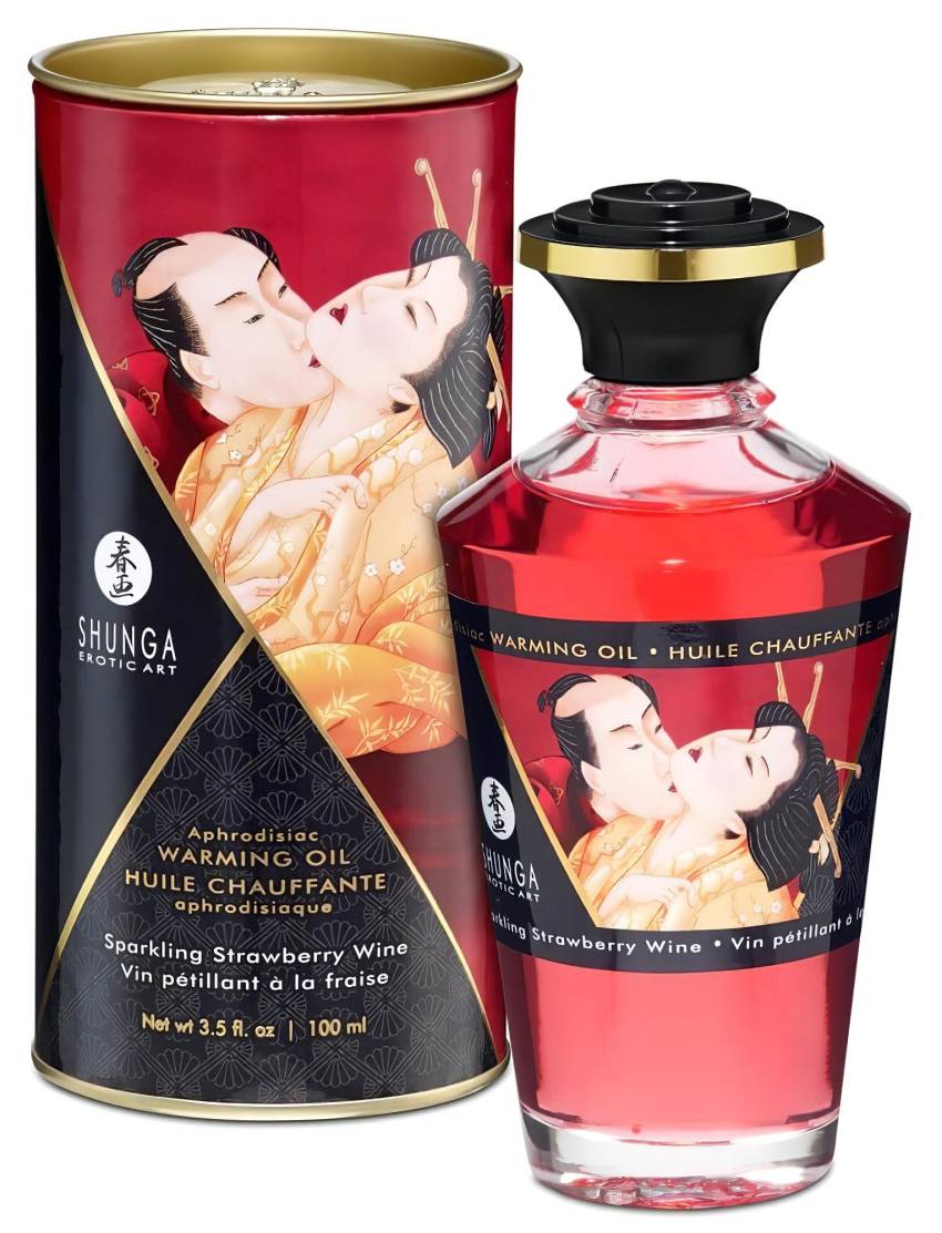 Shunga - melegítő masszázsolaj - pezsgő-eper (100ml) - Image 2
