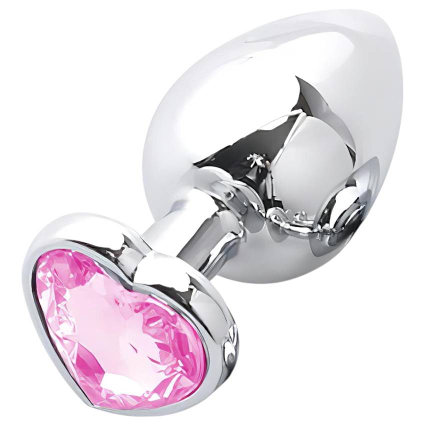 Sunfo - fém anál plug szív alakú kővel (ezüst-pink) - Image 3
