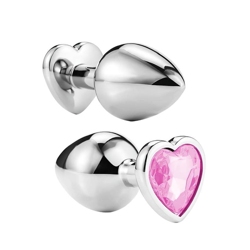 Sunfo - fém anál plug szív alakú kővel (ezüst-pink) - Image 6