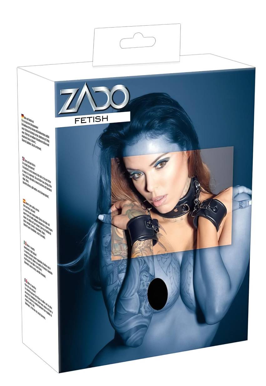 ZADO - bőr nyakörv bilinccsel (fekete)