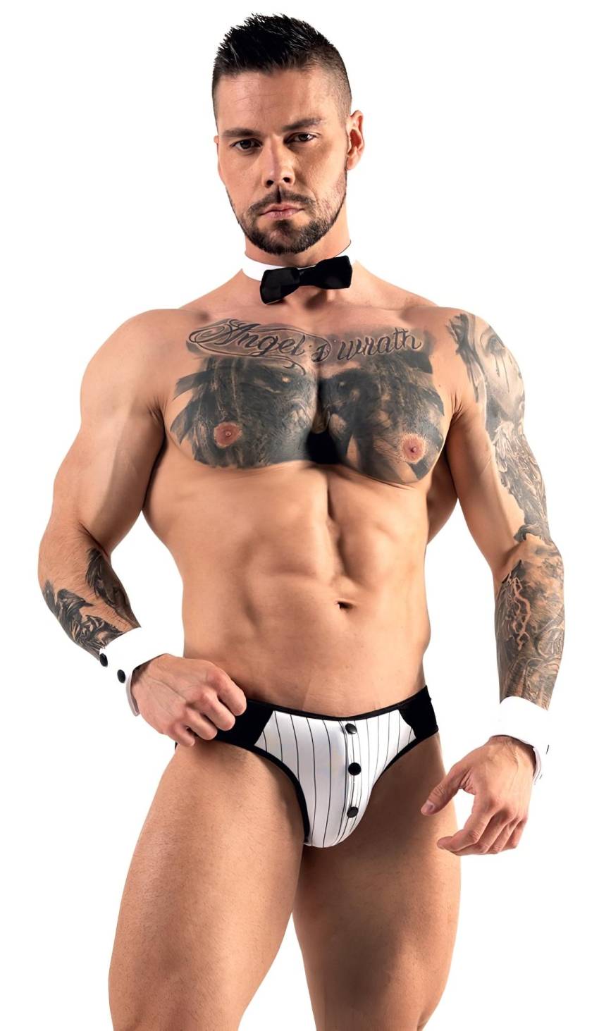 Svenjoyment - férfi pincér tanga jelmez szett (fekete-fehér) - Image 3