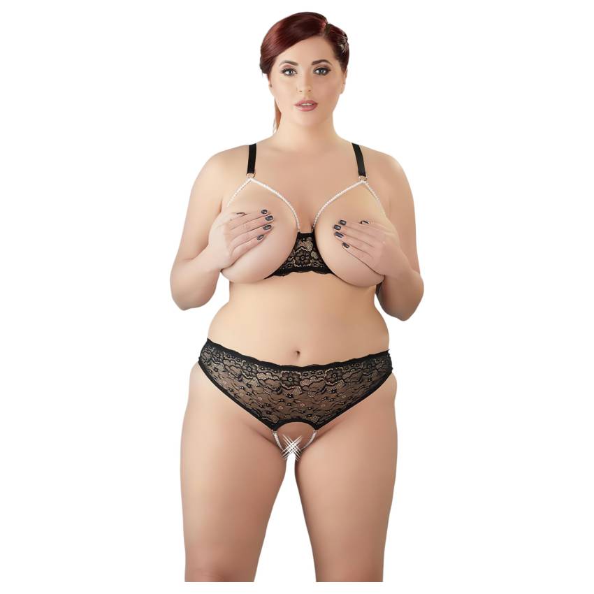 Cottelli Plus Size - gyöngyös melltartó szett (fekete) - Image 3