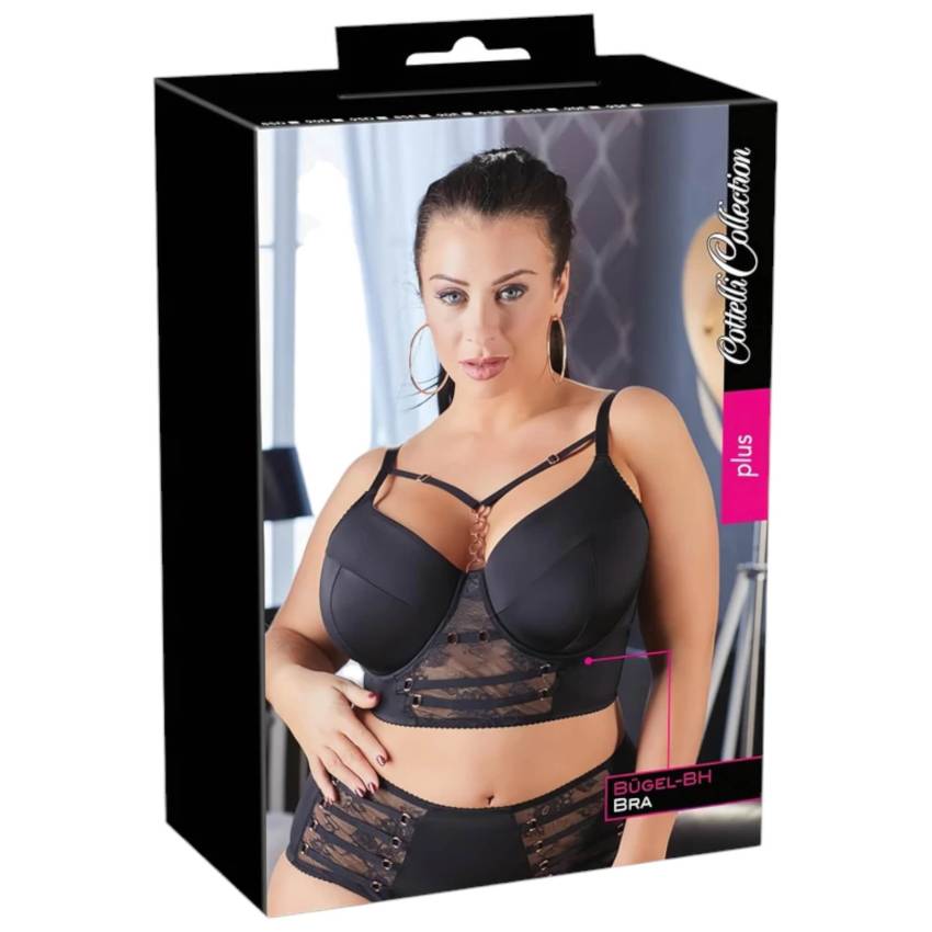 / Cottelli Plus Size - pántos-csipkés melltartó (fekete) - Image 2