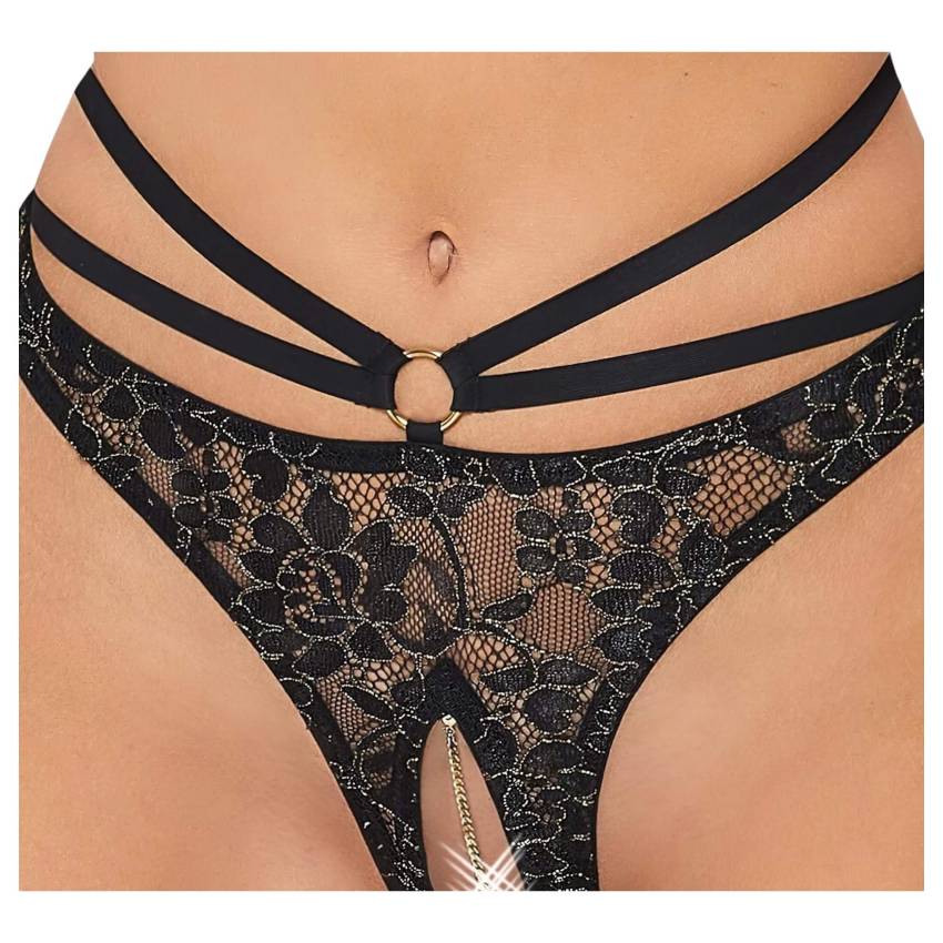 / Abierta Fina - nyitott melltartó és tanga (fekete-arany) - Image 5