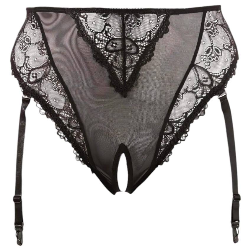 Cottelli Plus Size - csipke harisnyatartós bugyi (fekete) - Image 3