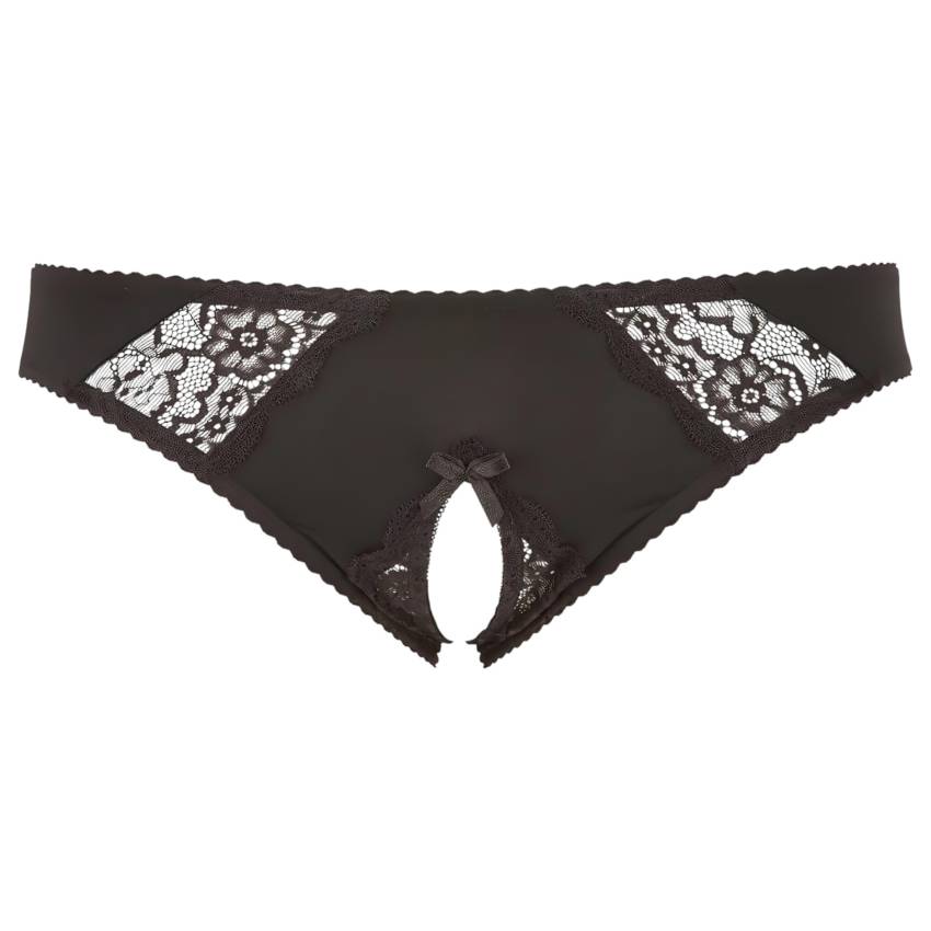 Cottelli Plus Size - csipkés, nyitott bugyi (fekete) - Image 3