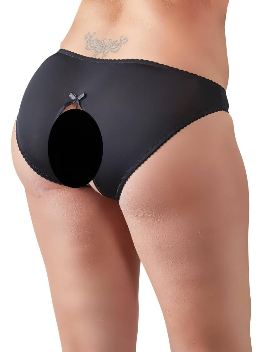 Cottelli Plus Size - csipkés, nyitott bugyi (fekete) - Image 5