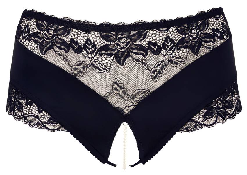Cottelli Plus Size - csipkés gyöngyös nyitott bugyi (fekete) - Image 2