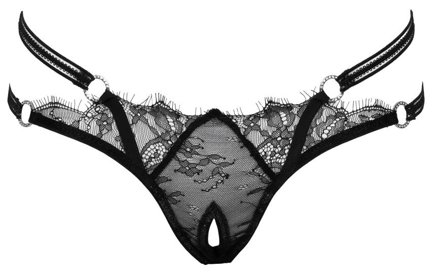 Cottelli - luxus, nyitott, gyűrűs tanga (fekete) - Image 6