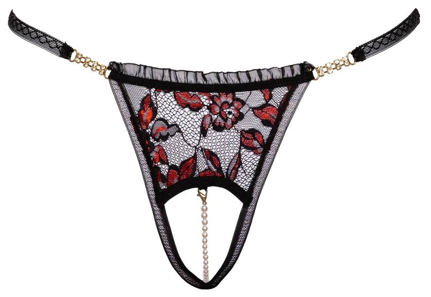 Cottelli - luxus, rózsás gyöngyös tanga (fekete) - Image 5