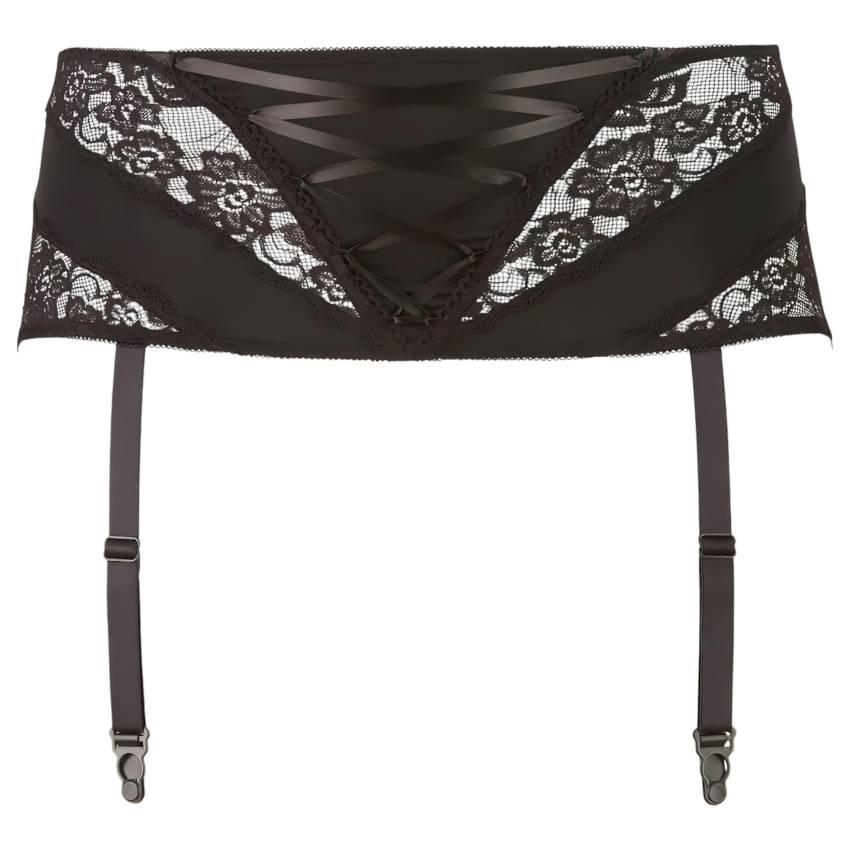 Cottelli Plus Size - csipkés, fűzős harisnyatartó (fekete) - Image 2