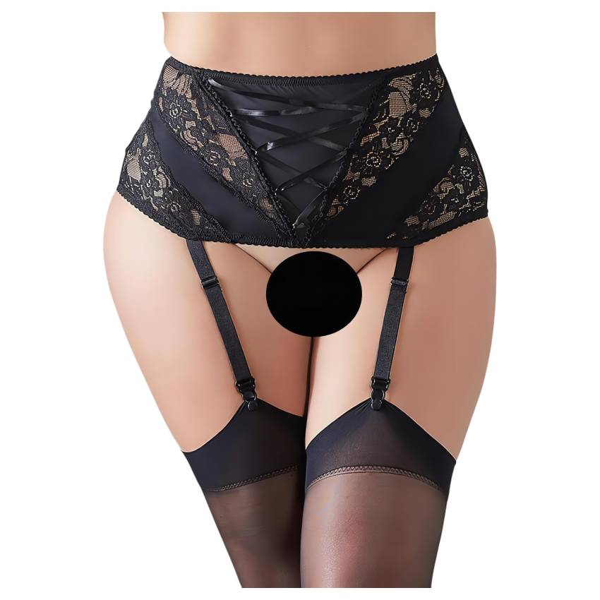 Cottelli Plus Size - csipkés, fűzős harisnyatartó (fekete) - Image 4