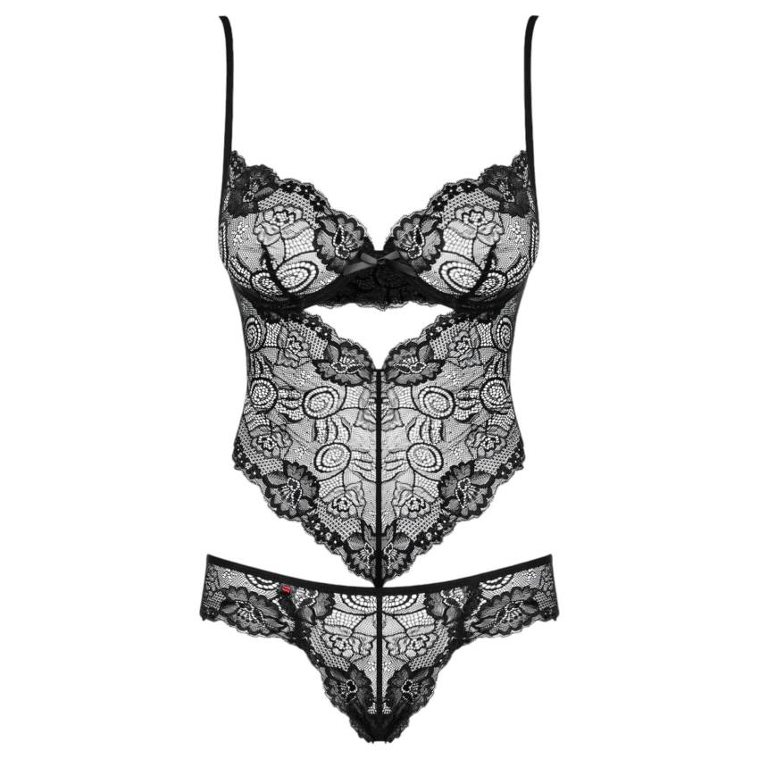 Obsessive Alluria - virágos csipke body (fekete) - Image 3