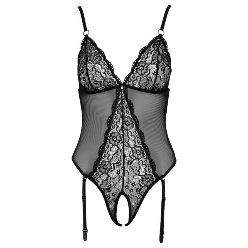Cottelli - harisnyatartós, csipkés nyitott body (fekete) - Image 8