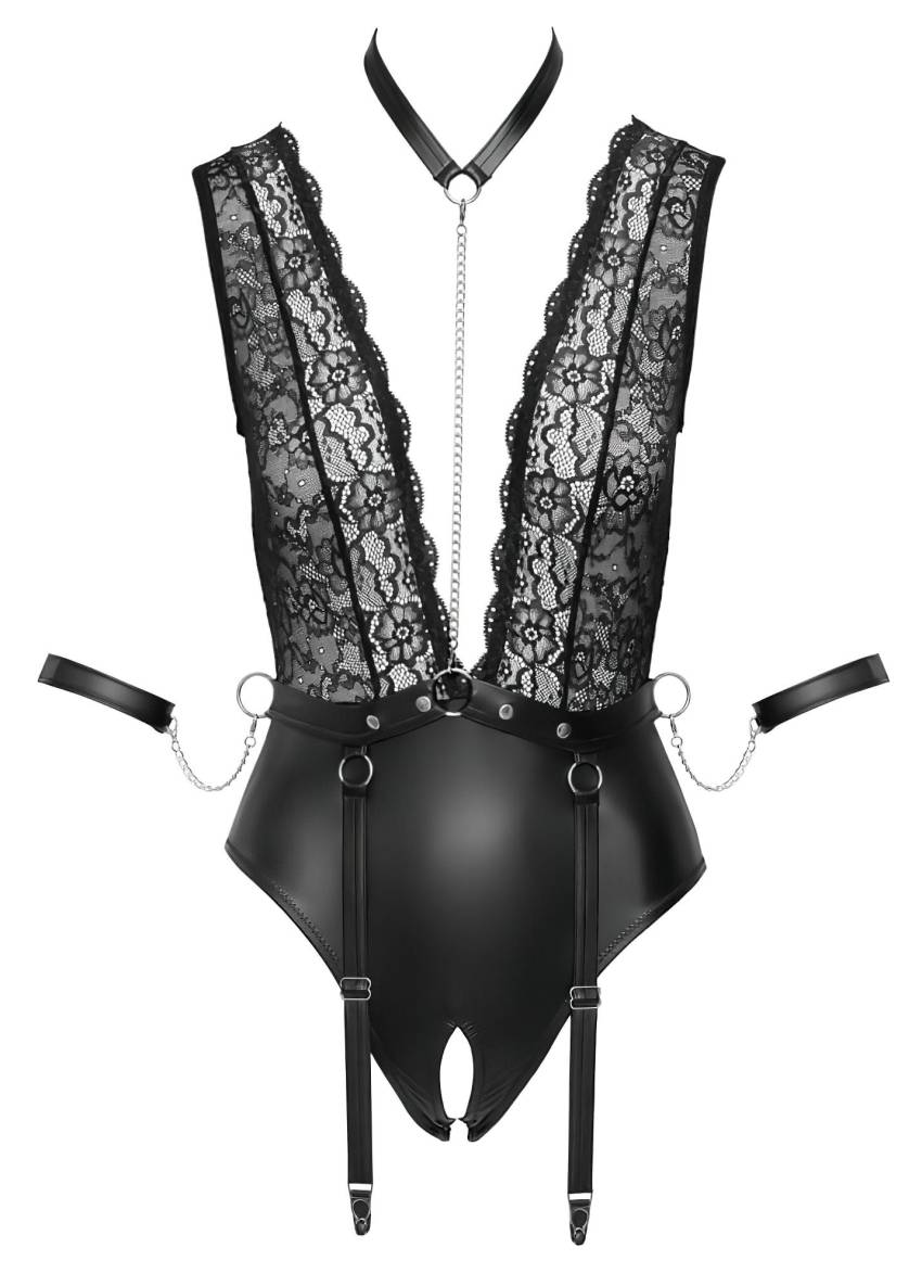 Cottelli Bondage - csipkés, nyakpántos body (fekete) - Image 7