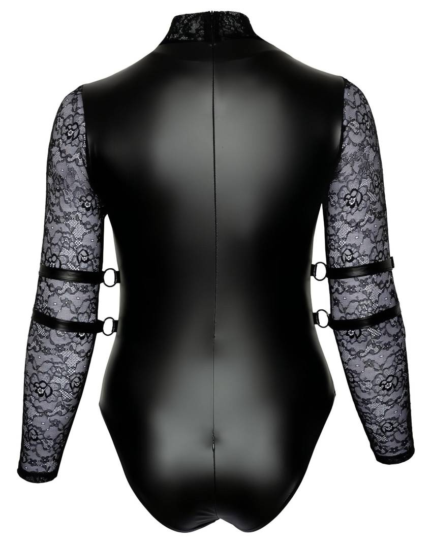 / Cottelli Bondage Plus Size - csipkésujjú body (fekete) - Image 8