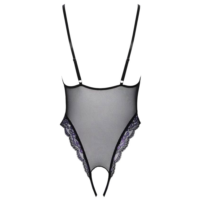 Cottelli - hímzett, nyitott csipke body (fekete-lila) - Image 9