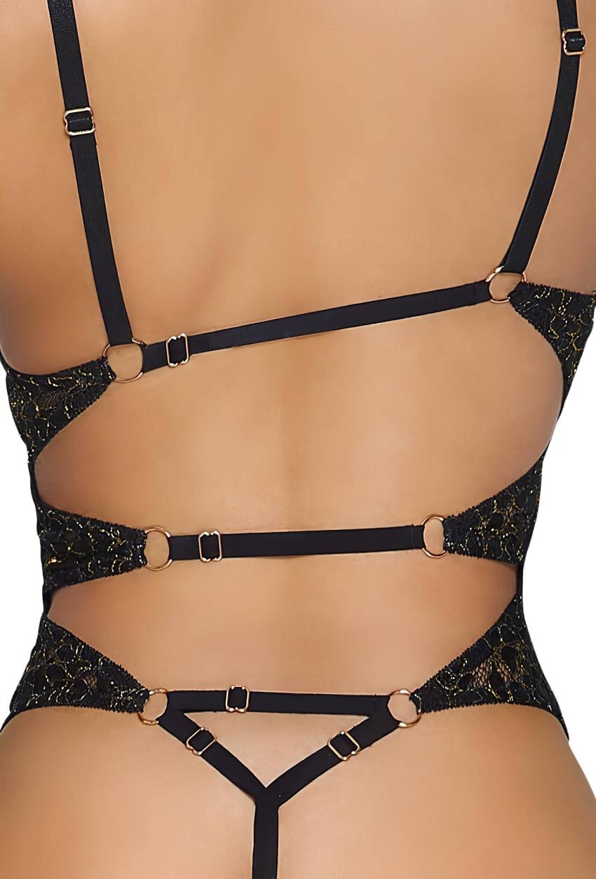 Abierta Fina - nyitott, csipkés body strasszos (fekete) - Image 6