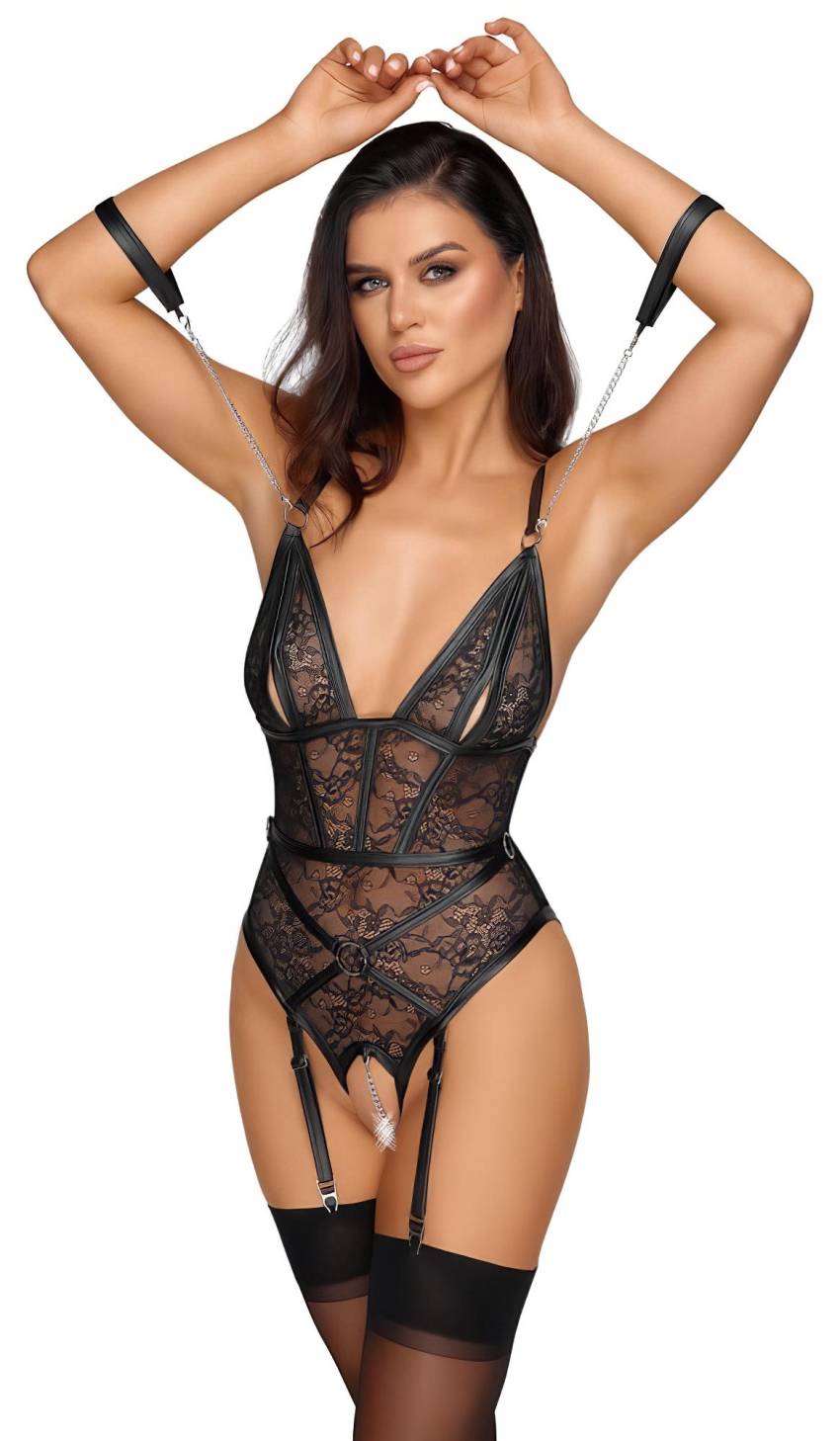 Cottelli Bondage - nyitott body bilinccsel (fekete) - Image 2