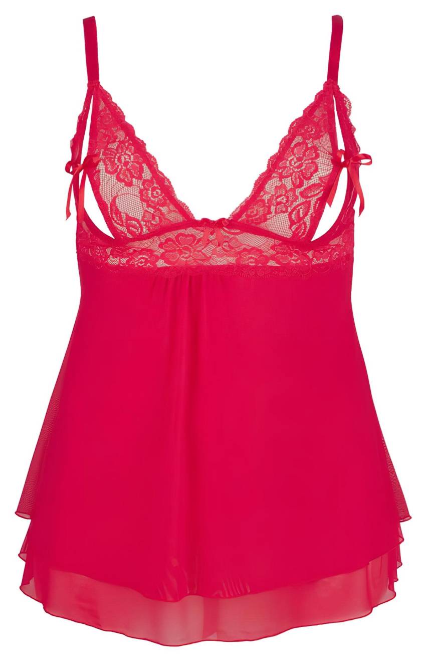 Cottelli Plus Size - csipkés, lenge babydoll (piros) - Image 5