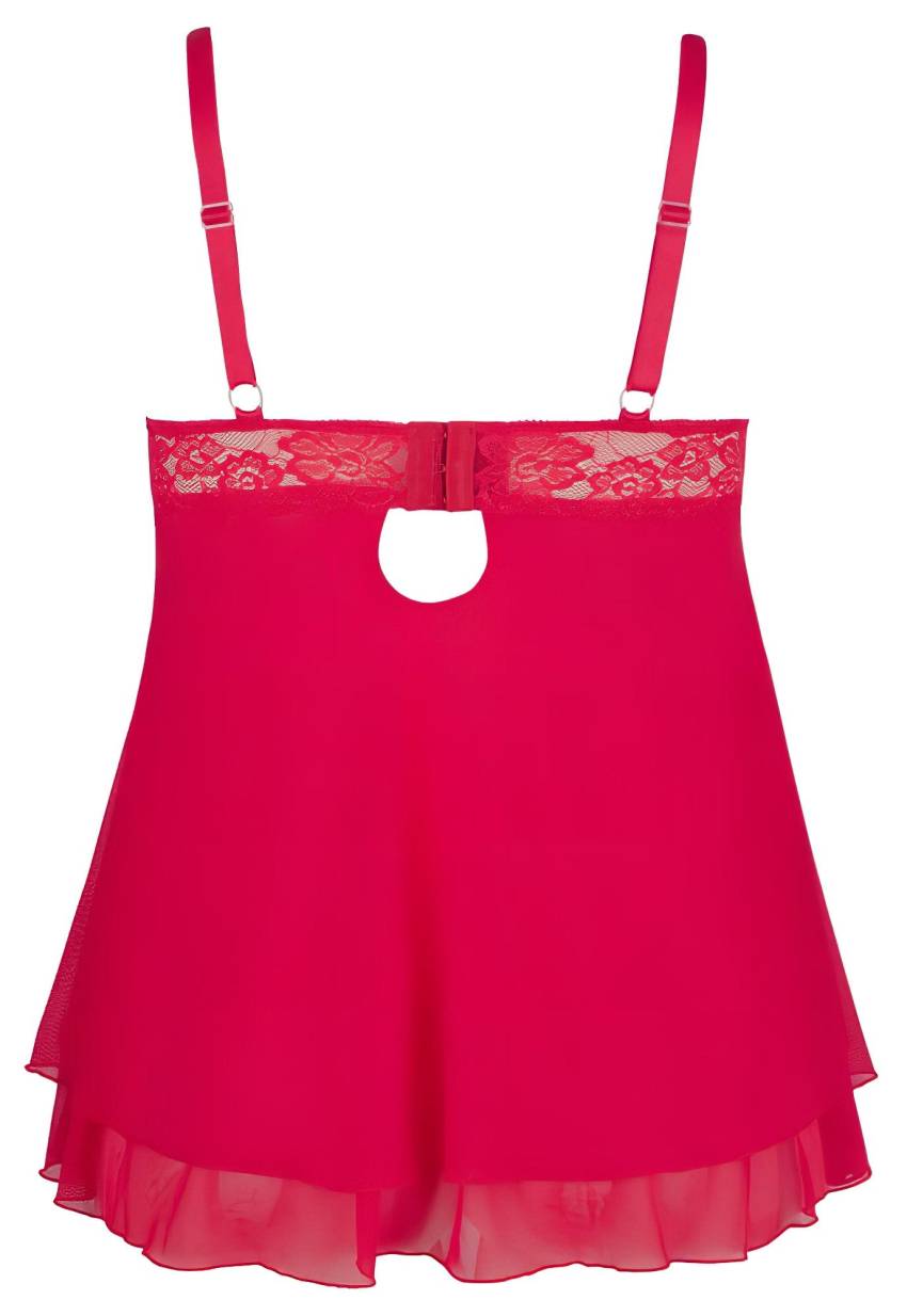 Cottelli Plus Size - csipkés, lenge babydoll (piros) - Image 6