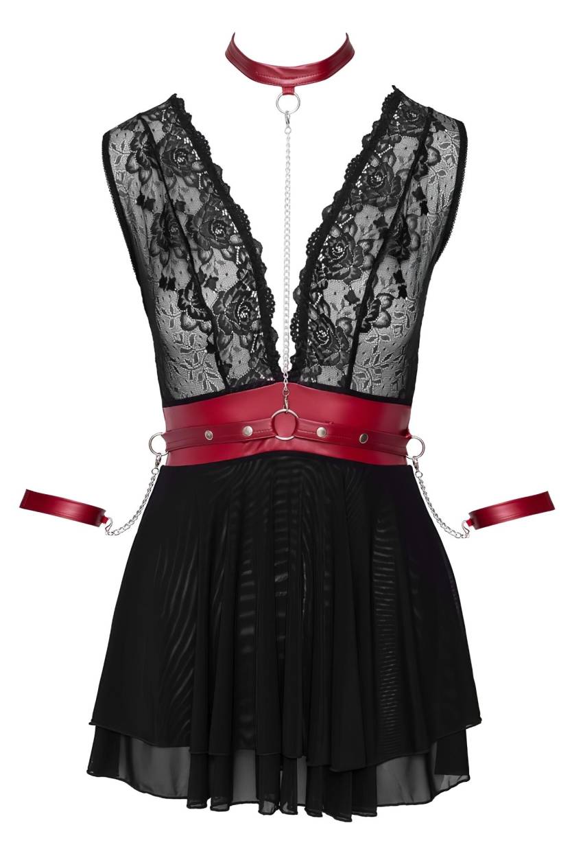 / Cottelli Bondage - nyakpántos csipkés babydoll (fekete) - Image 6