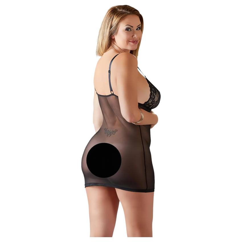 Cottelli Plus Size - csipkés átlátszó hálóing (fekete) - Image 3