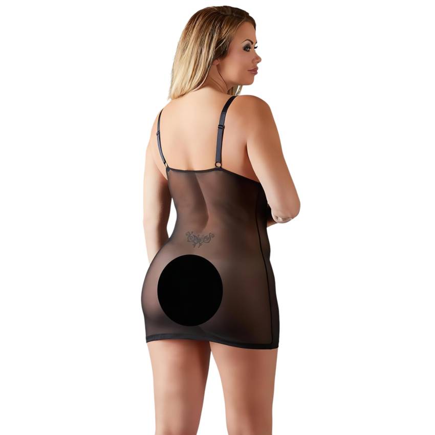 Cottelli Plus Size - csipkés átlátszó hálóing (fekete) - Image 4