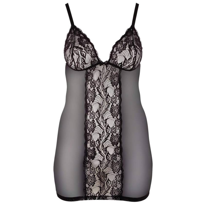 Cottelli Plus Size - csipkés átlátszó hálóing (fekete) - Image 6