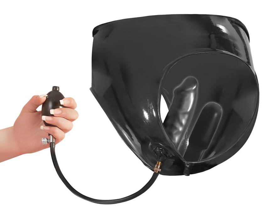 LATEX - női bugyi 2db pumpálható belső dildóval (fekete) - Image 2