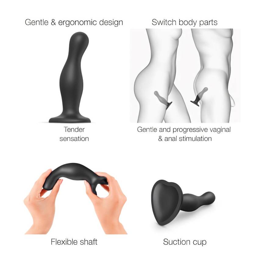 Strap-on-me Curvy M - hullámos, tapadókorongos dildó (fekete) - Image 3