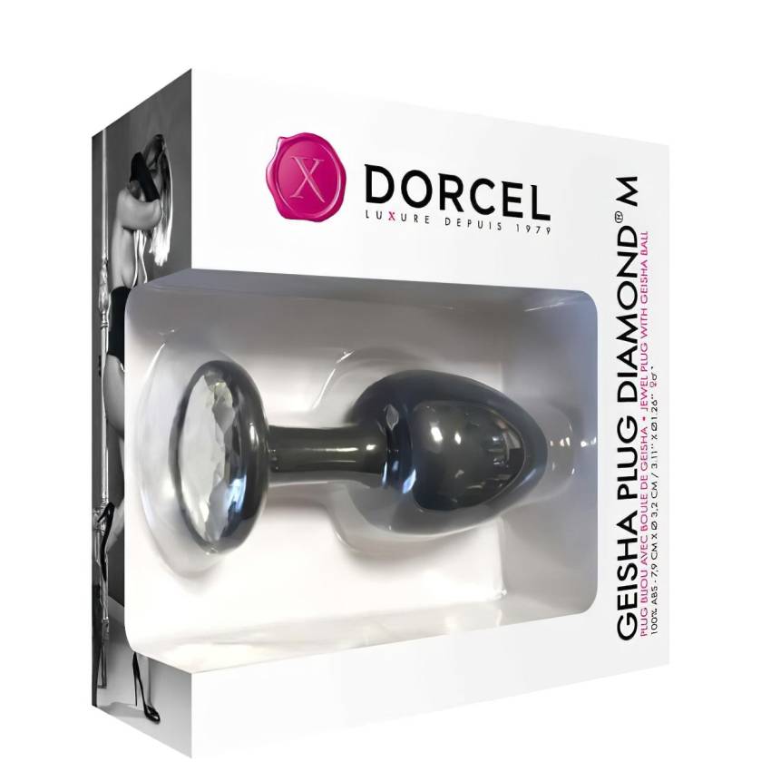 Dorcel Geisha Plug Diamond M - fehér köves anál plug (fekete) - Image 4