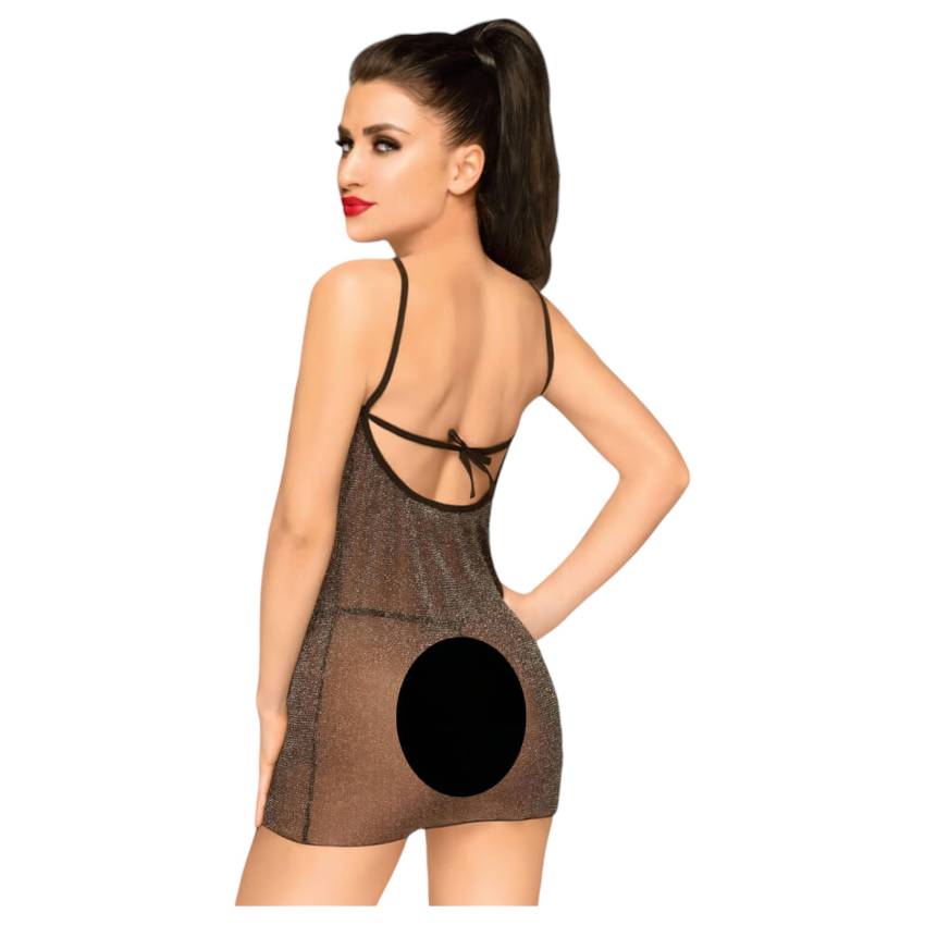 Penthouse Bombshell - csillogó, átlátszó ruha és tanga (fekete) - Image 2