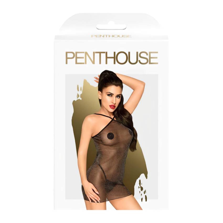 Penthouse Bombshell - csillogó, átlátszó ruha és tanga (fekete) - Image 3
