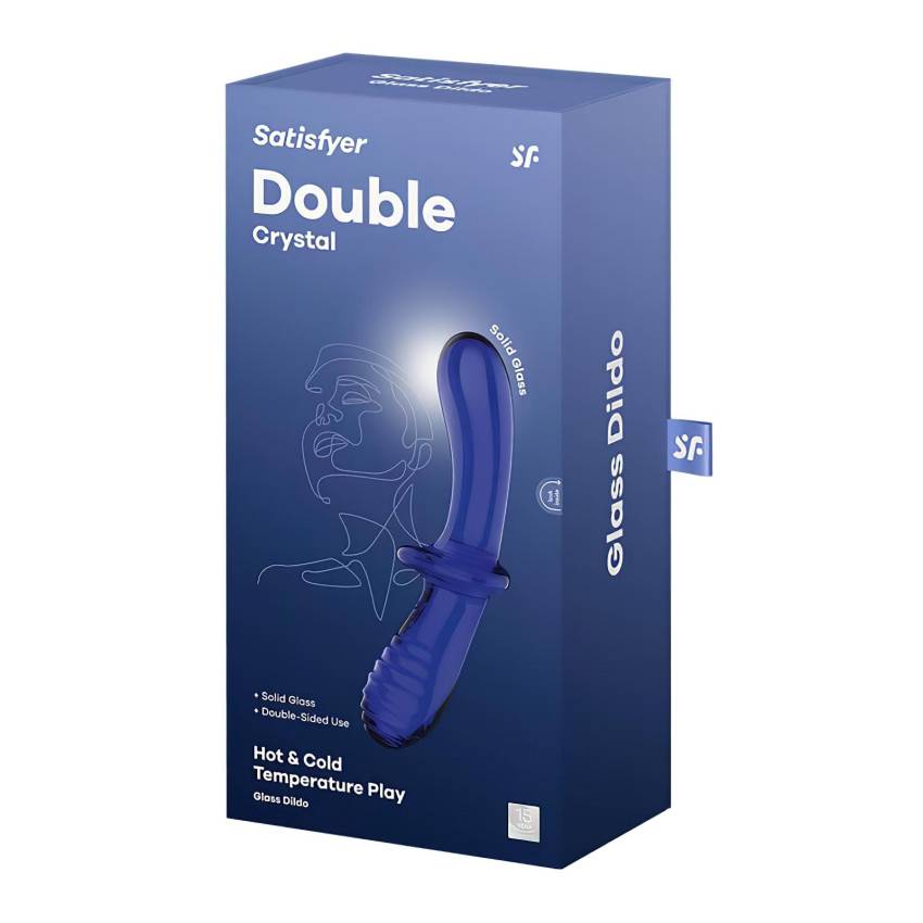 Satisfyer Double Crystal - kétvégű üveg dildó (kék) - Image 5