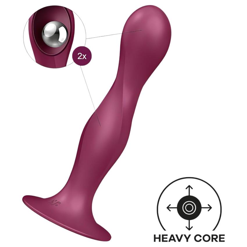 Satisfyer Double Ball-R - tapadókorongos súlyozott dildó (piros) - Image 2