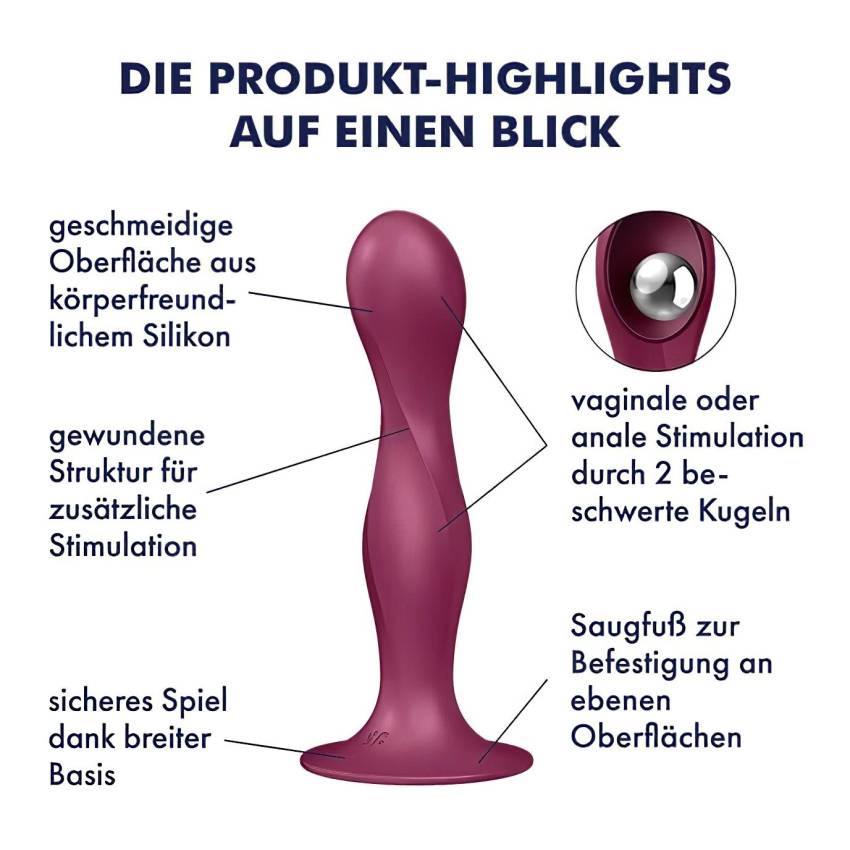 Satisfyer Double Ball-R - tapadókorongos súlyozott dildó (piros) - Image 3
