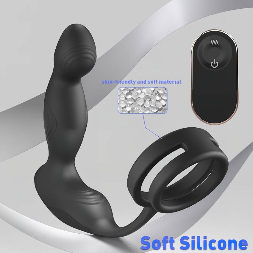 Sex HD Virgil - pénisz-és heregyűrűs prosztata vibrátor (fekete) - Image 5