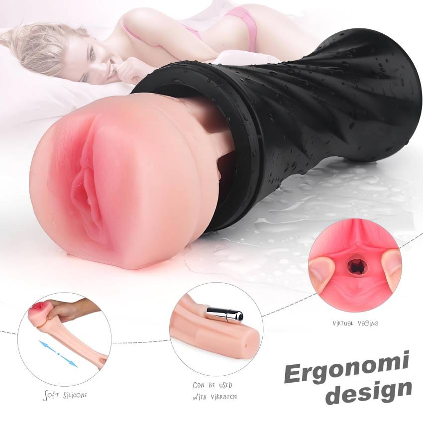 Sex HD Marcus - élethű műpunci tokban (fekete-natúr) - Image 2